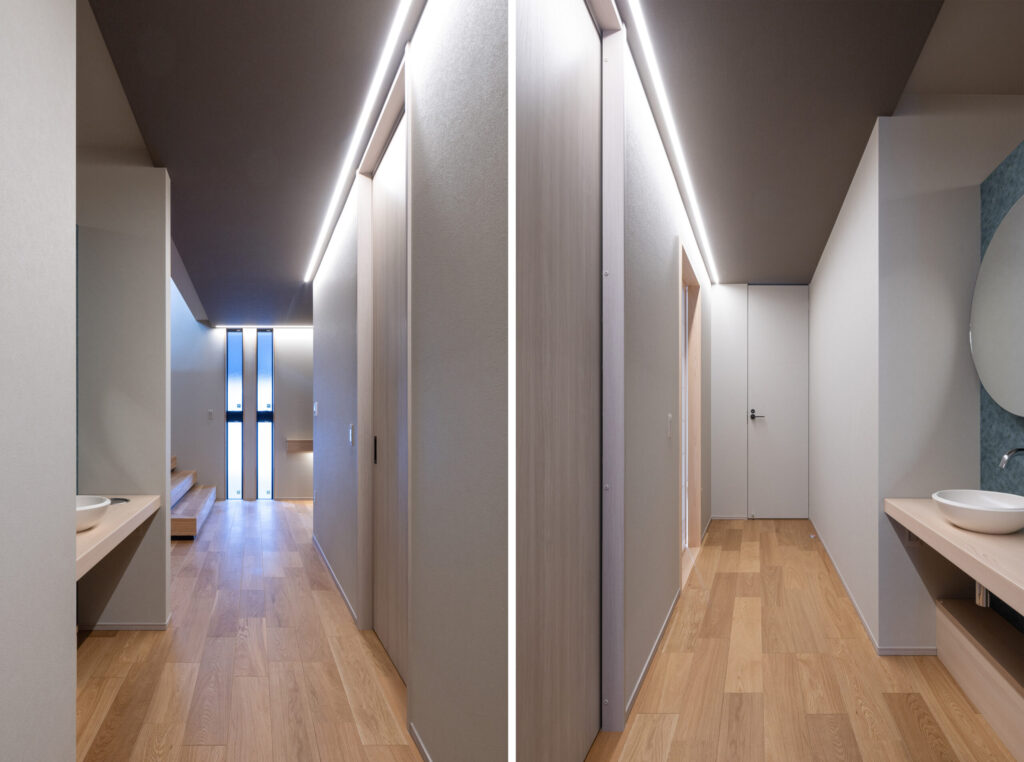船橋市・習志野市・千葉市で建てる注文住宅｜ライン照明のある廊下